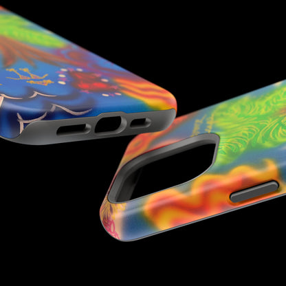 MagSafe iPhone-Hülle mit „Neon-Blaue Palmen“-Airbrush-Design
