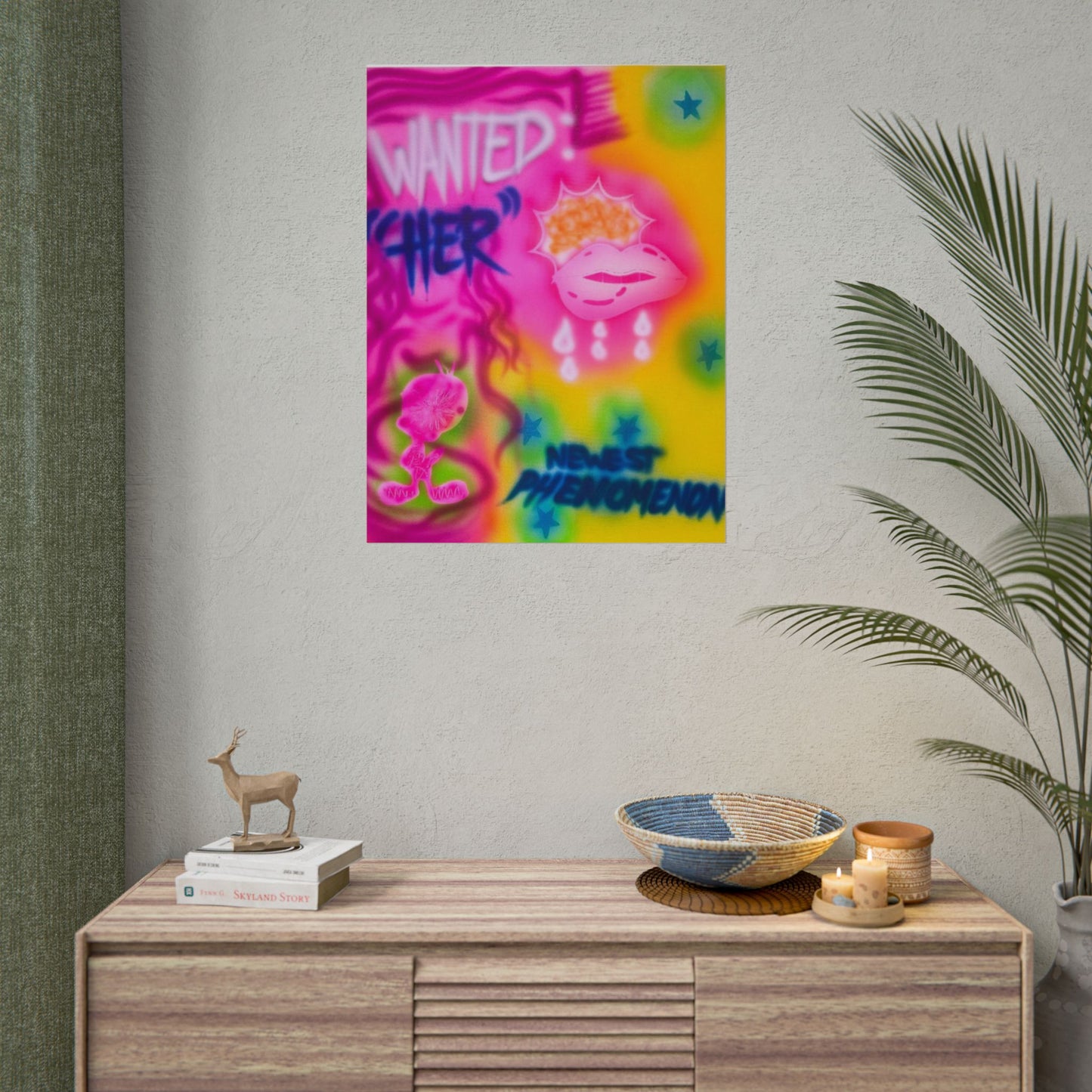 "wanted" airbrush rolled print
