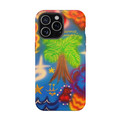 MagSafe iPhone-Hülle mit „Neon-Blaue Palmen“-Airbrush-Design