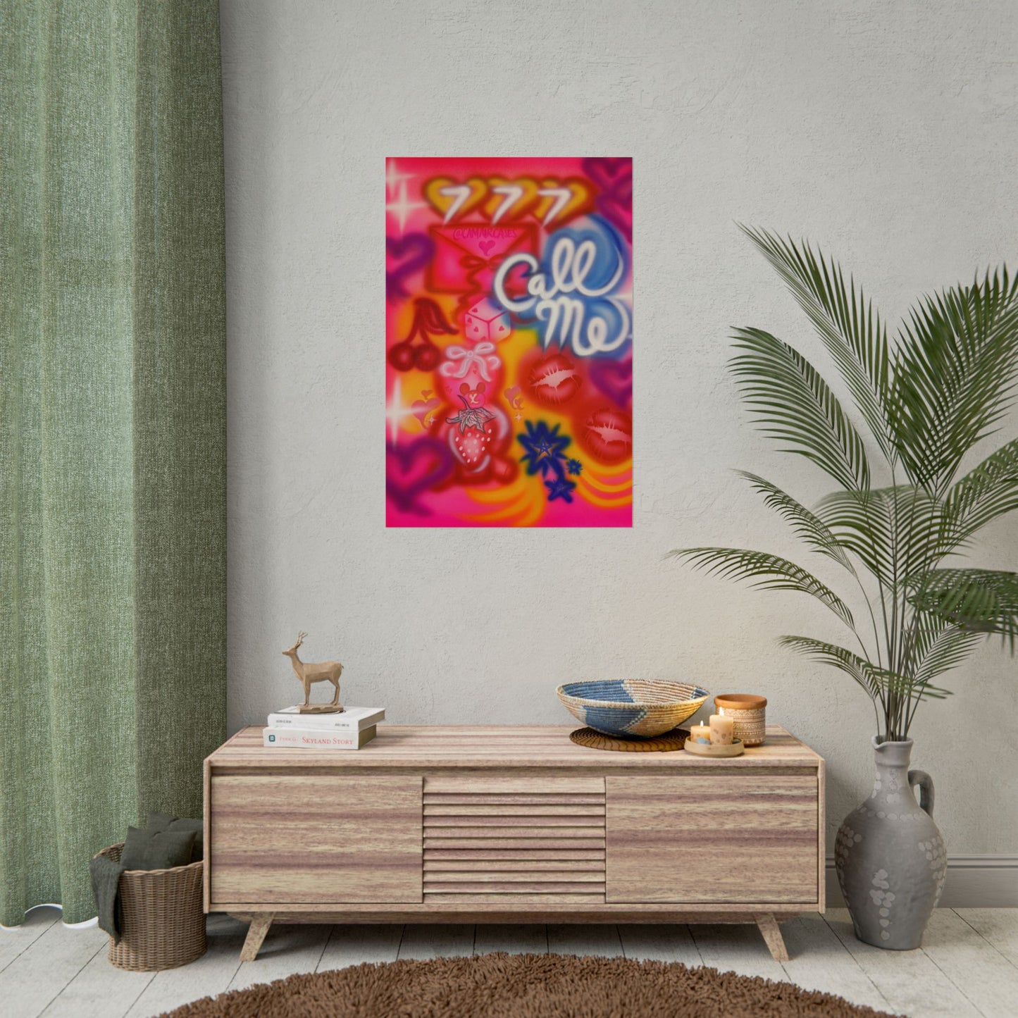 "call me!" airbrush rolled print