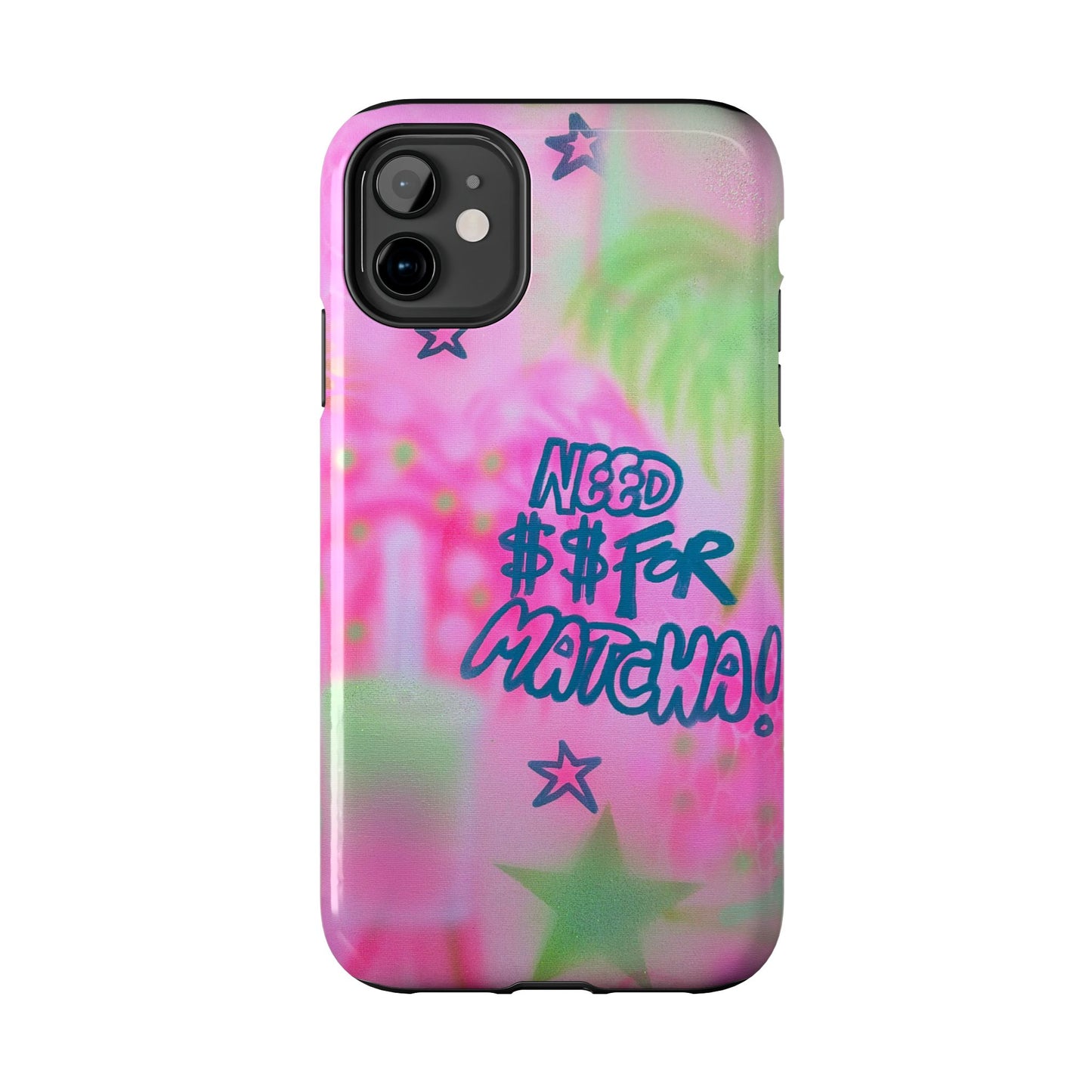 "need $$ for matcha" airbrush iPhone case