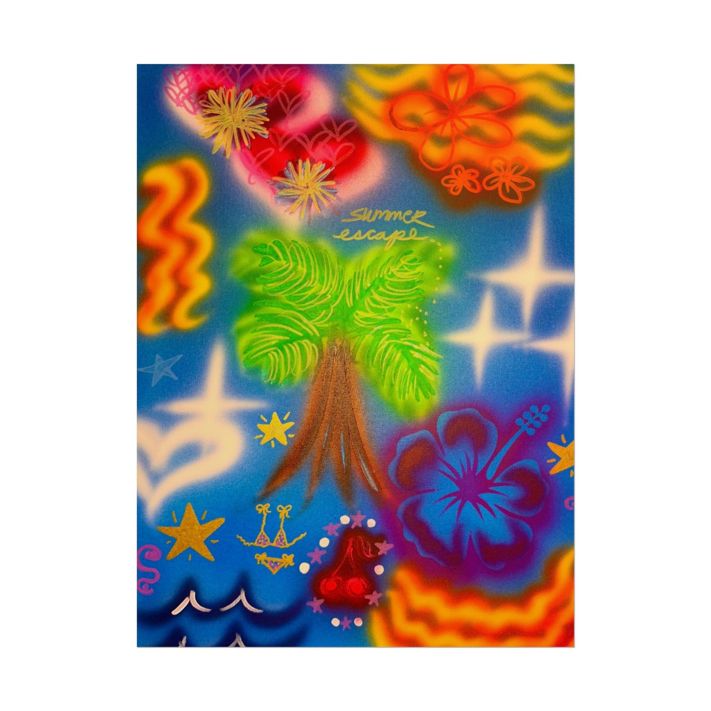 "neon blue palms" airbrush rolled print