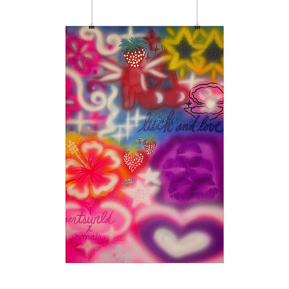 "luck & luv" airbrush rolled print