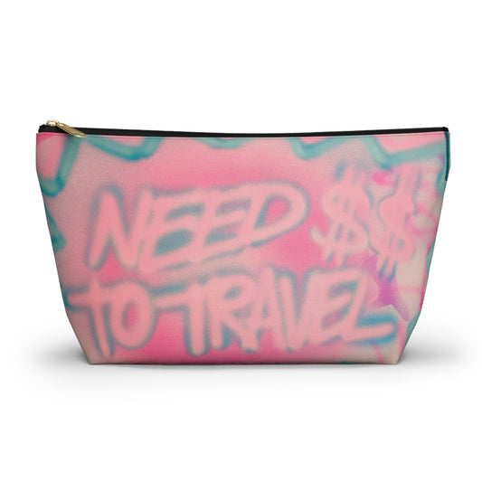 "need $$ to travel" airbrush makeup pouch
