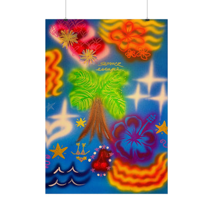 "neon blue palms" airbrush rolled print