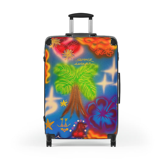 "blue neon palms" airbrush suitcase