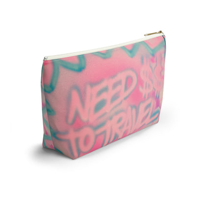 "need $$ to travel" airbrush makeup pouch