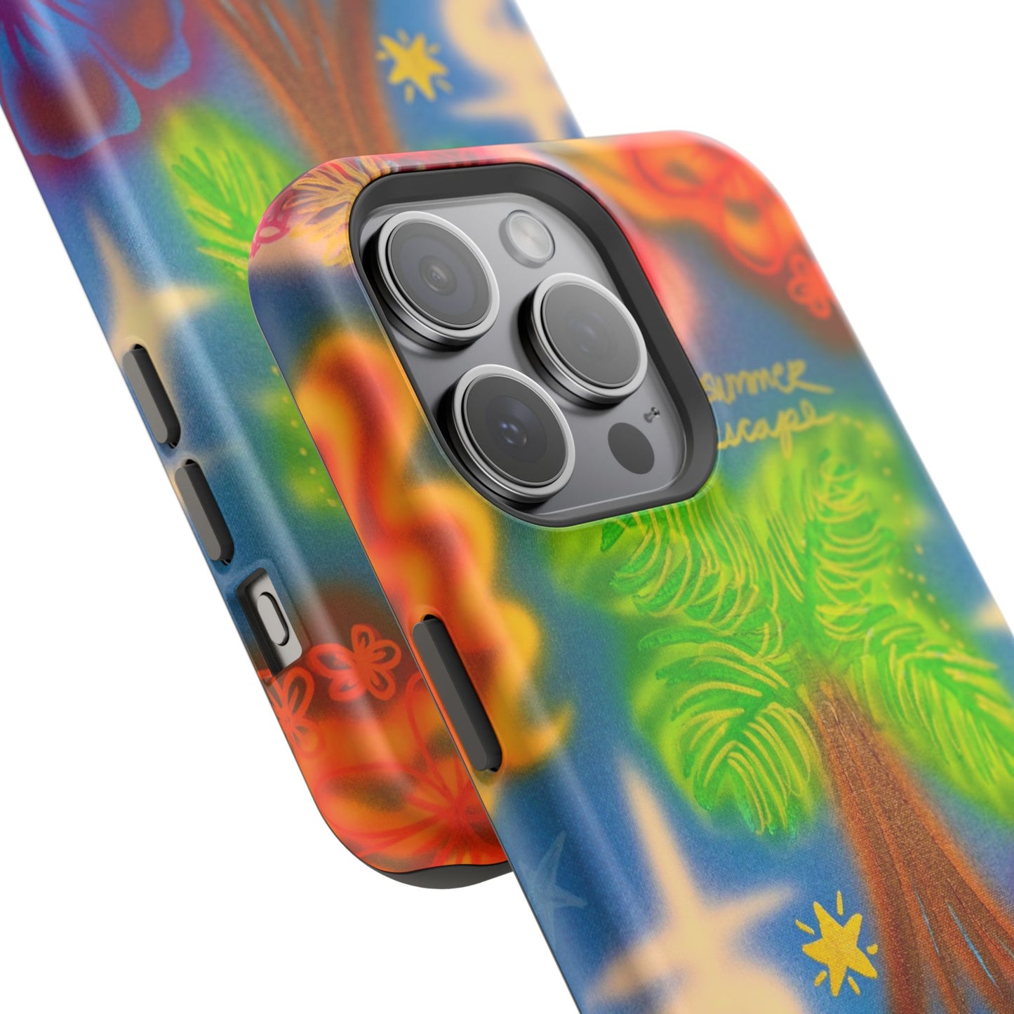 MagSafe iPhone-Hülle mit „Neon-Blaue Palmen“-Airbrush-Design