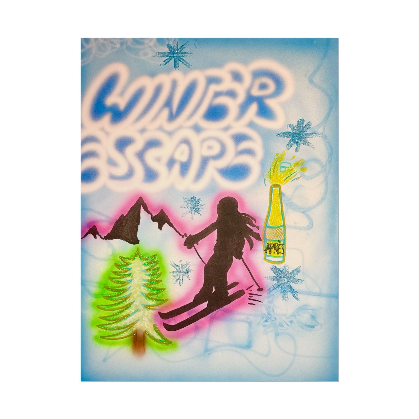 "winter escape" airbrush rolled print