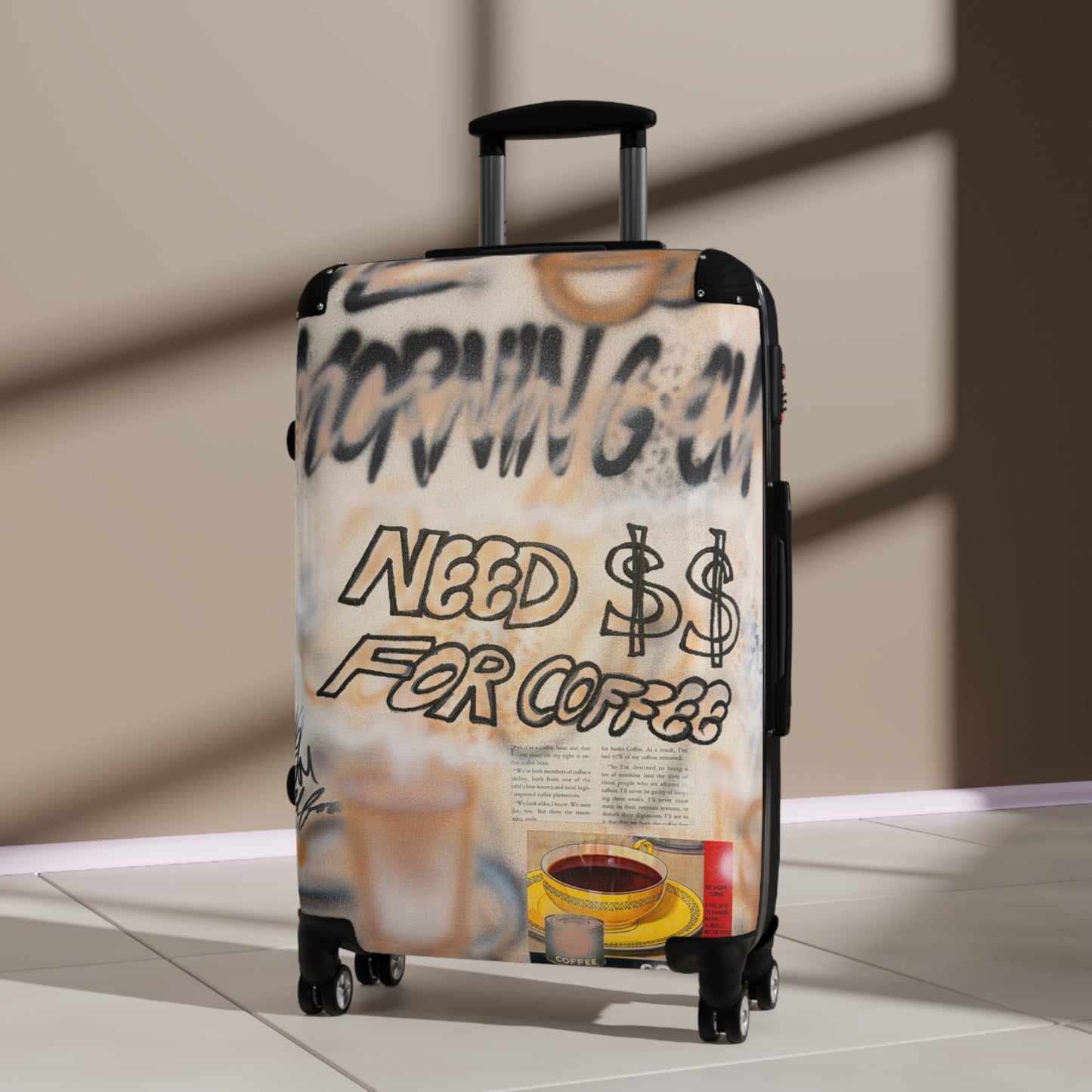 "need $$ for coffee" airbrush suitcase