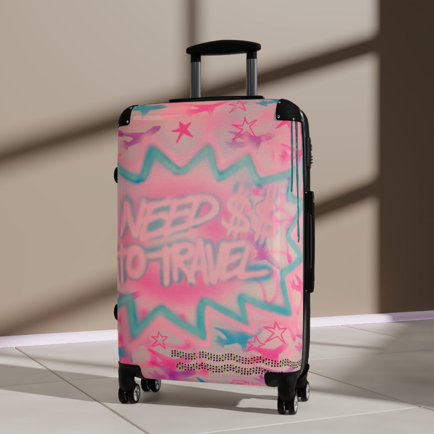 "need $$ to travel" airbrush suitcase