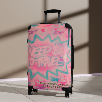 "need $$ to travel" airbrush suitcase