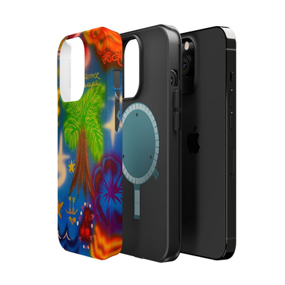 MagSafe iPhone-Hülle mit „Neon-Blaue Palmen“-Airbrush-Design