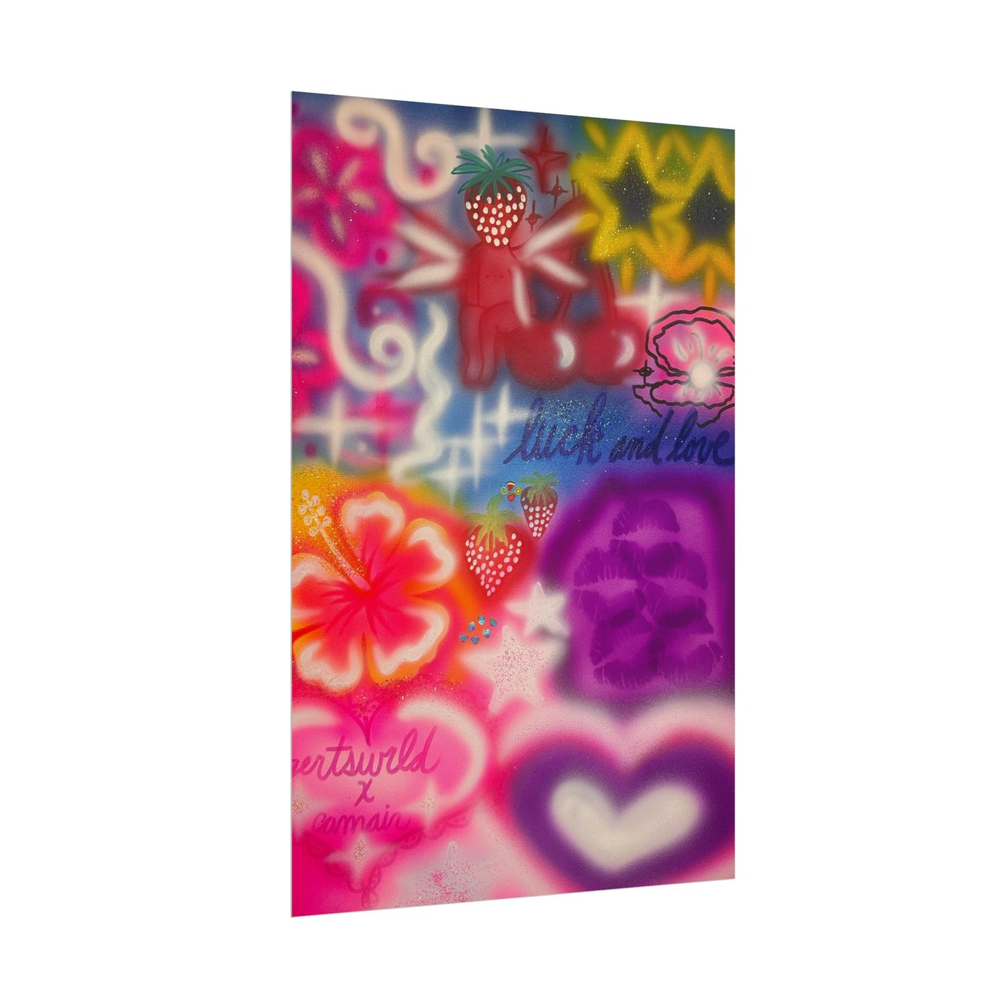 "luck & luv" airbrush rolled print