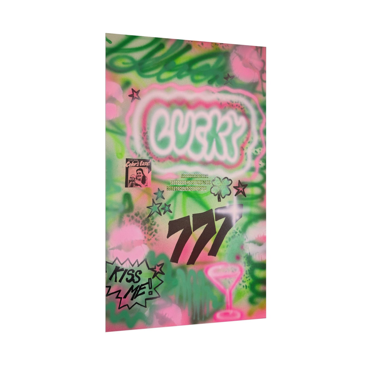 "so lucky" airbrush rolled print
