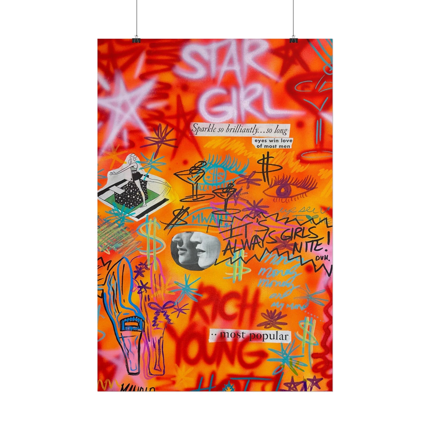 "young, rich, hot" airbrush rolled print