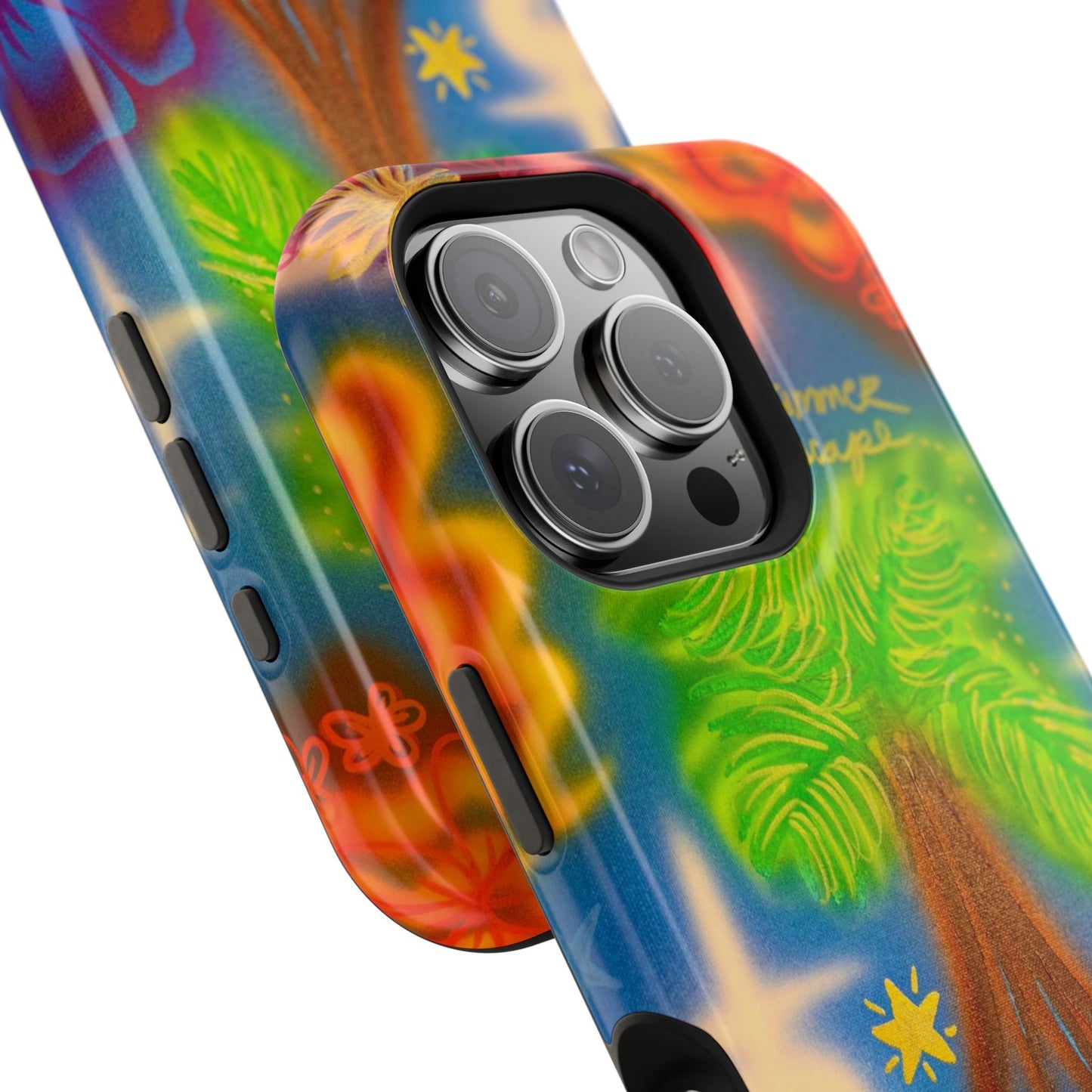 MagSafe iPhone-Hülle mit „Neon-Blaue Palmen“-Airbrush-Design