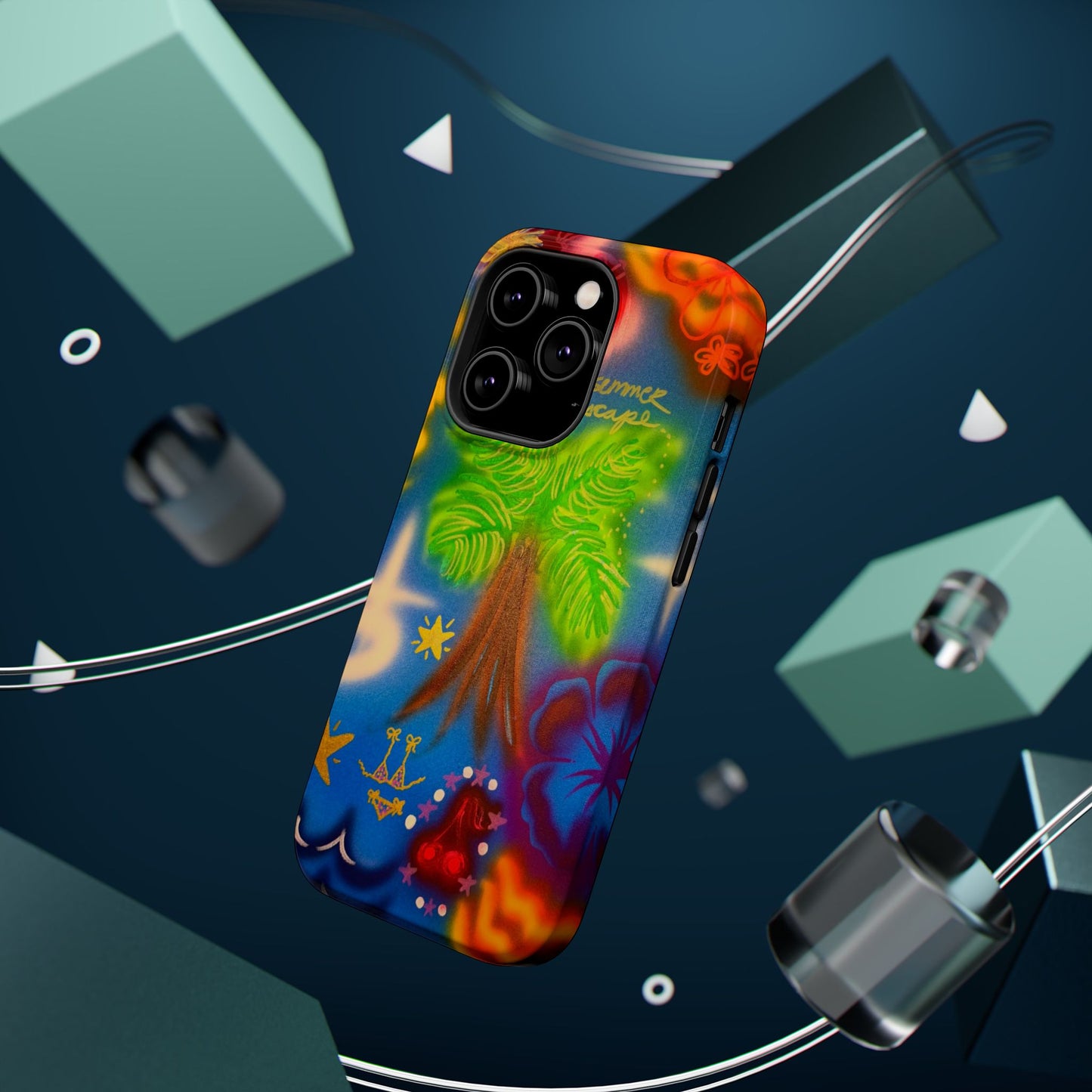 MagSafe iPhone-Hülle mit „Neon-Blaue Palmen“-Airbrush-Design