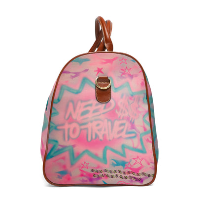 "need $$ to travel" airbrush waterproof travel bag