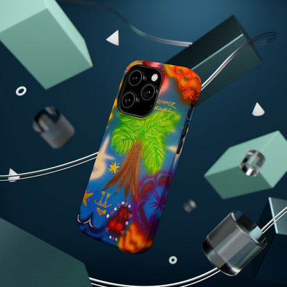 MagSafe iPhone-Hülle mit „Neon-Blaue Palmen“-Airbrush-Design