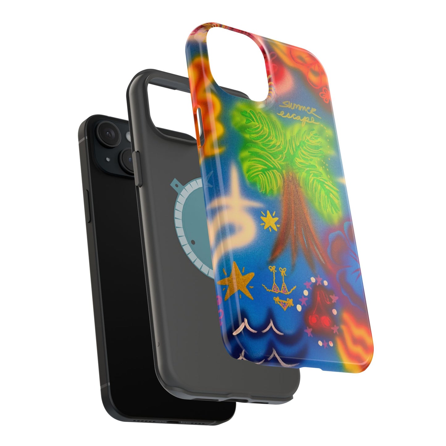 MagSafe iPhone-Hülle mit „Neon-Blaue Palmen“-Airbrush-Design