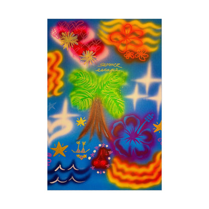 "neon blue palms" airbrush rolled print