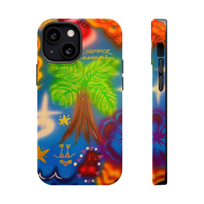 MagSafe iPhone-Hülle mit „Neon-Blaue Palmen“-Airbrush-Design