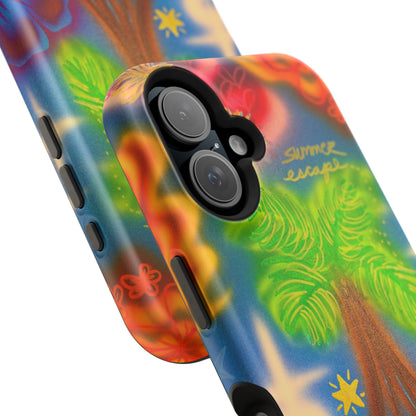 MagSafe iPhone-Hülle mit „Neon-Blaue Palmen“-Airbrush-Design