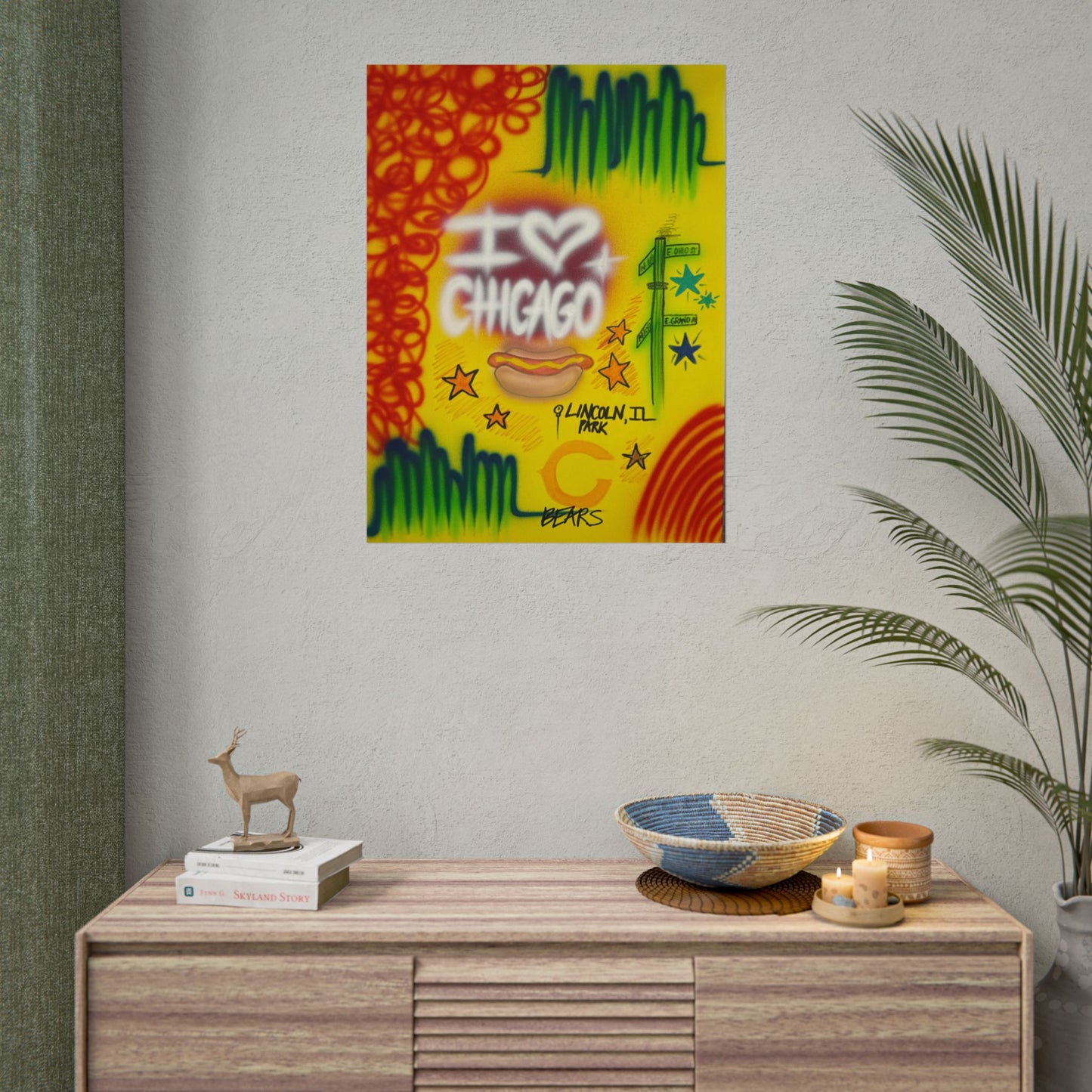 "chicago" airbrush rolled print