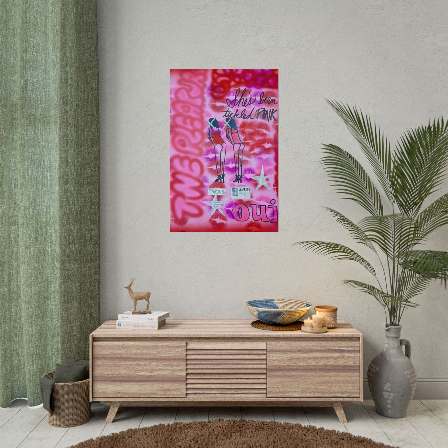 "tickled pink" airbrush rolled print