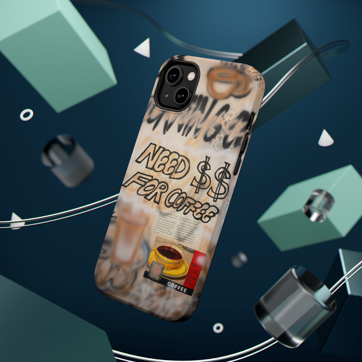 MagSafe "need $$ for coffee" airbrush iPhone case