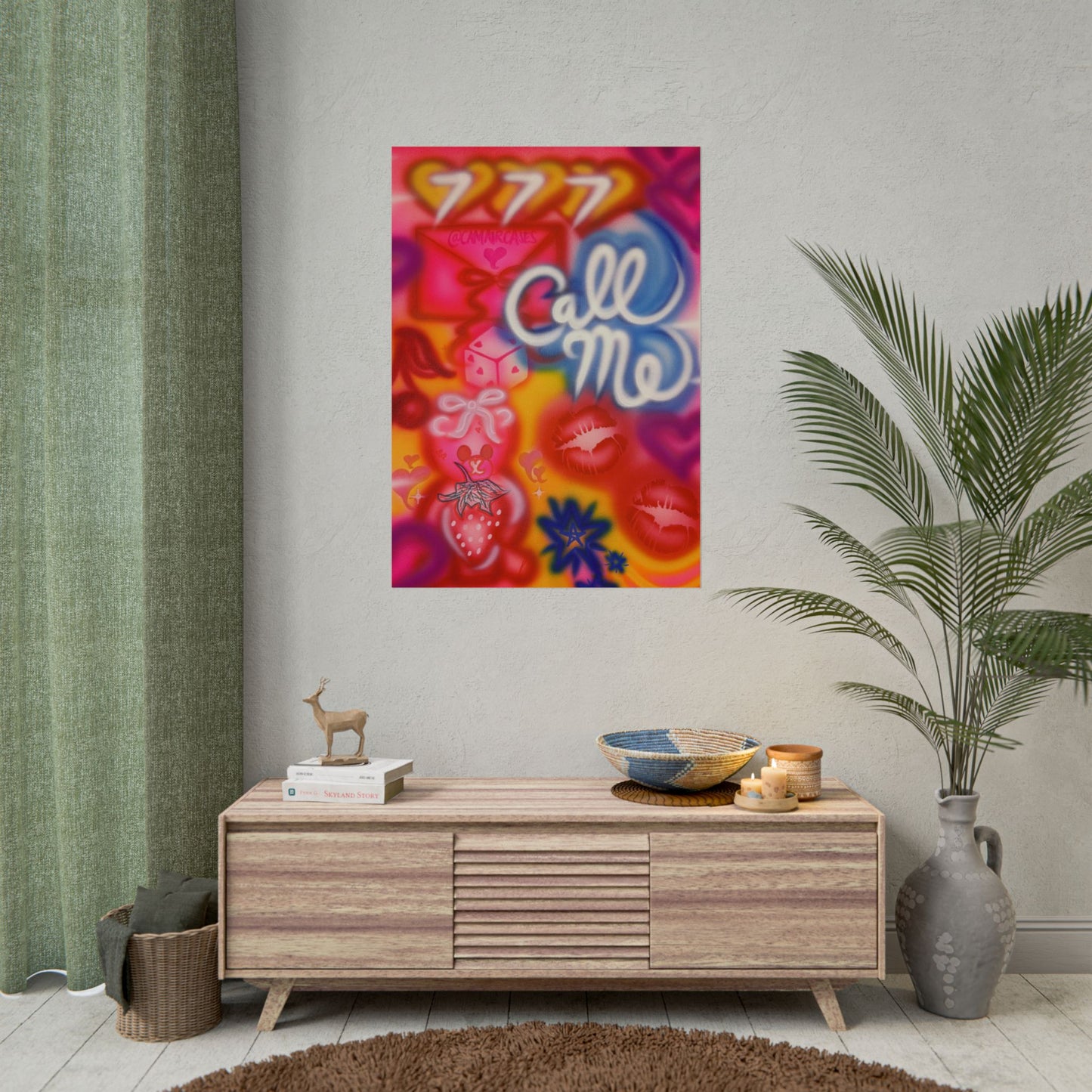 "call me!" airbrush rolled print
