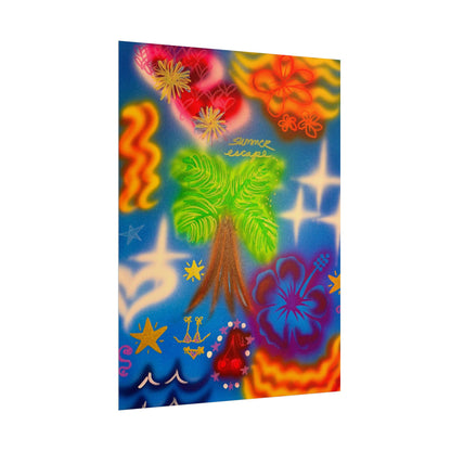 "neon blue palms" airbrush rolled print