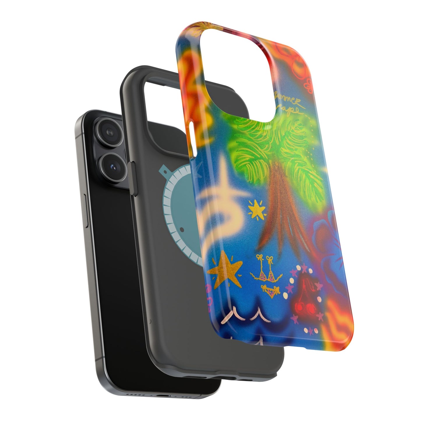 MagSafe iPhone-Hülle mit „Neon-Blaue Palmen“-Airbrush-Design