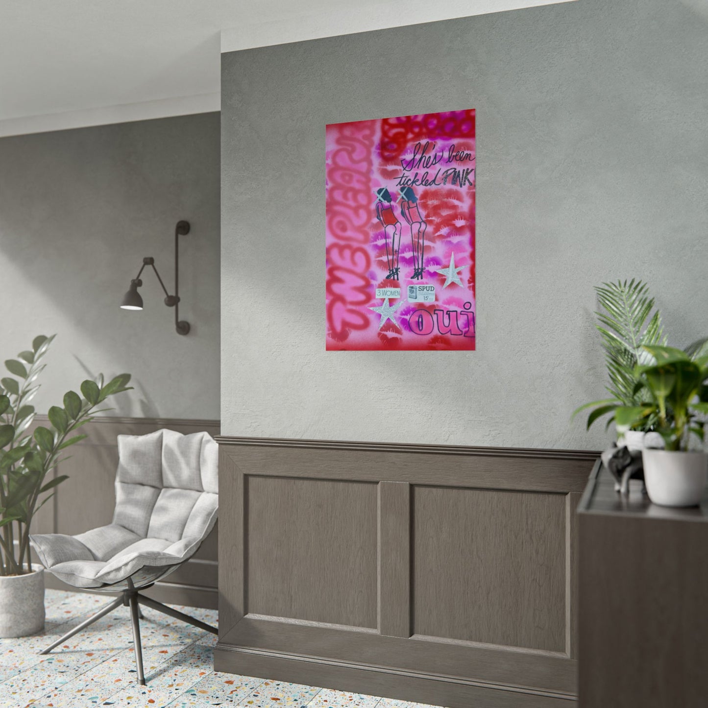 "tickled pink" airbrush rolled print