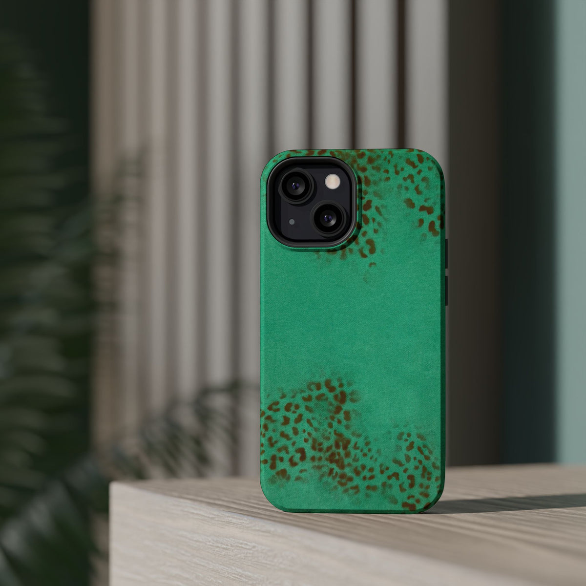 MagSafe "teal cheetah" airbrush iPhone case