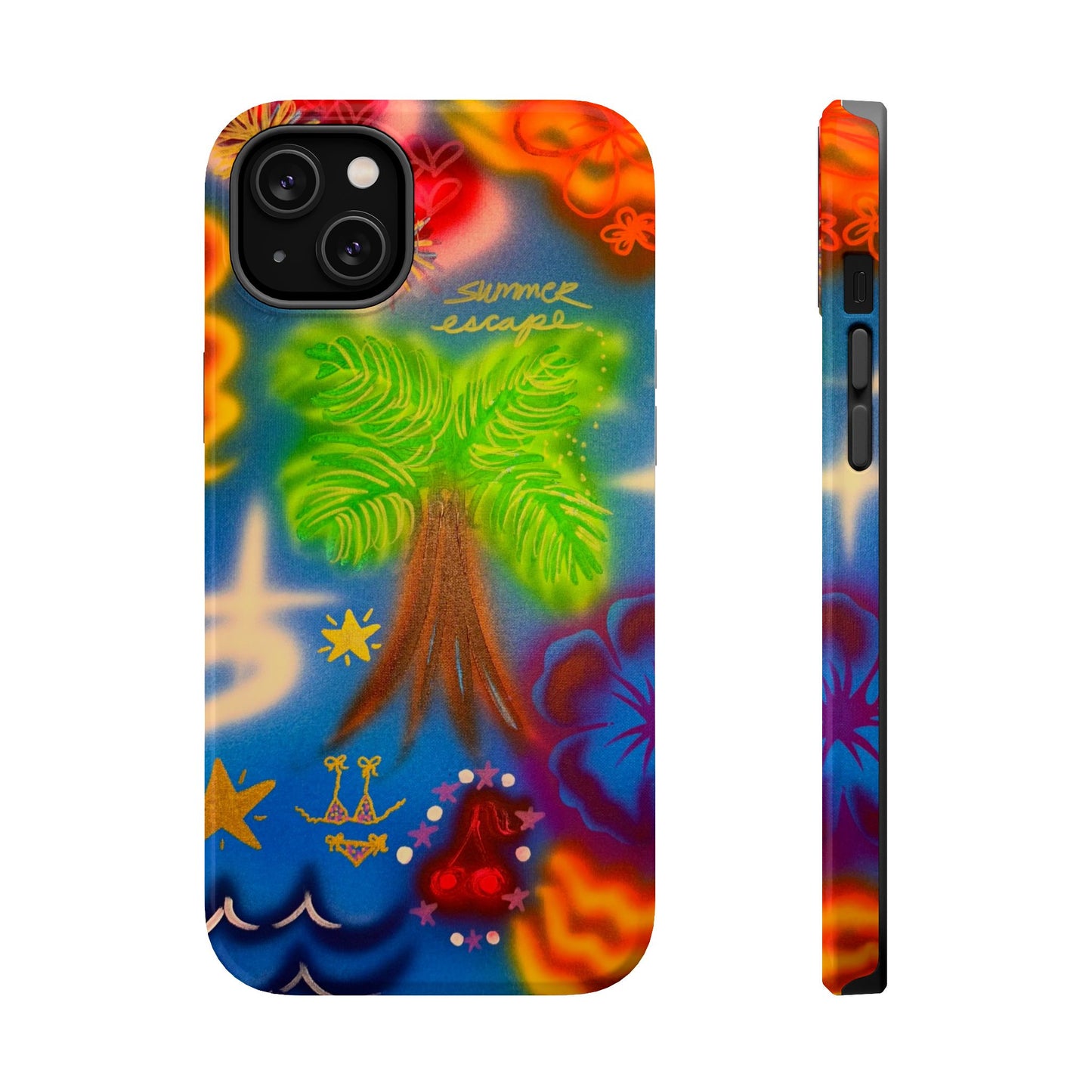 MagSafe iPhone-Hülle mit „Neon-Blaue Palmen“-Airbrush-Design