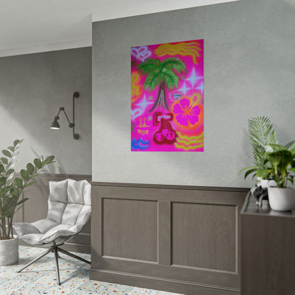 "neon pink palms" airbrush rolled print