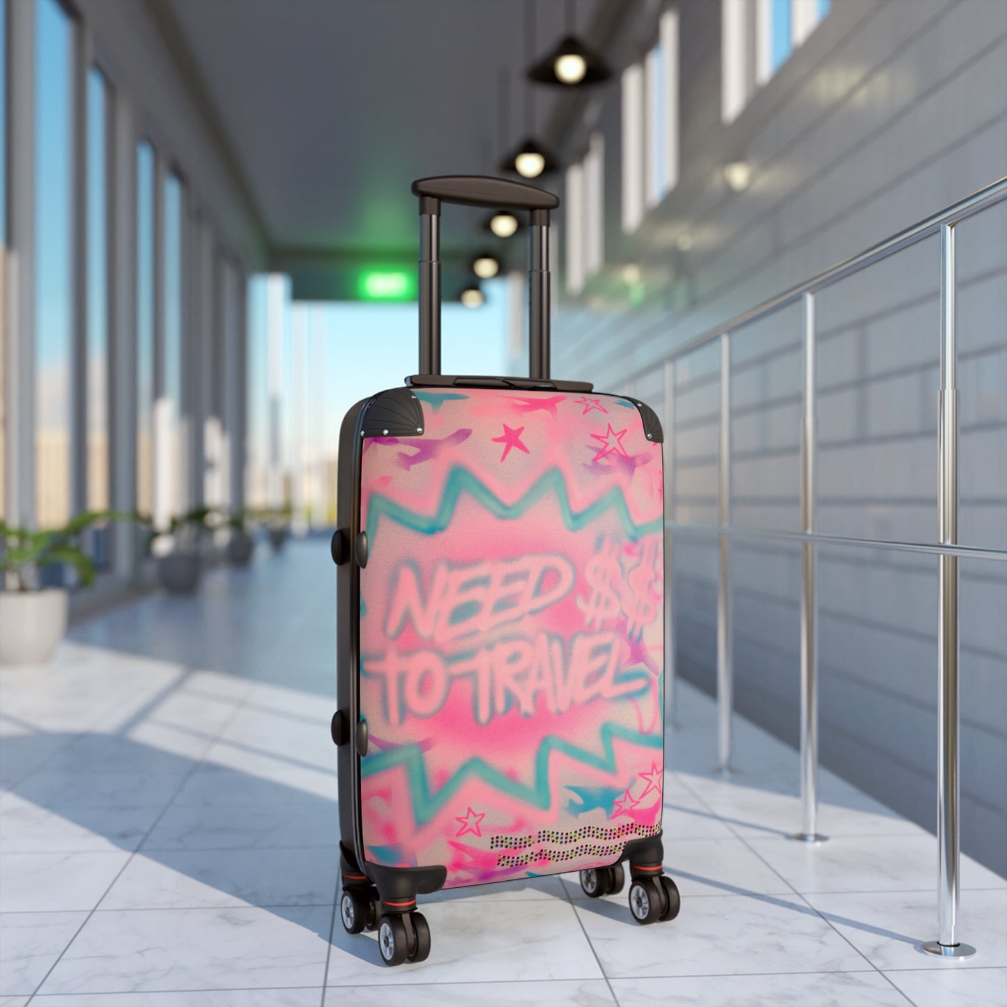 "need $$ to travel" airbrush suitcase