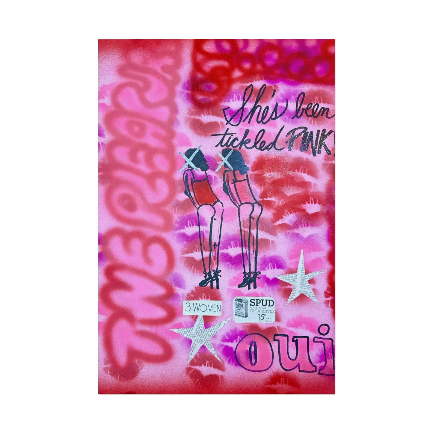 "tickled pink" airbrush rolled print