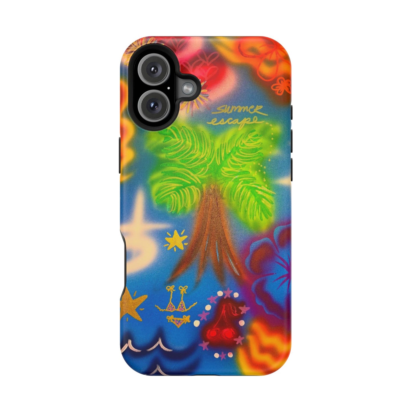 MagSafe iPhone-Hülle mit „Neon-Blaue Palmen“-Airbrush-Design