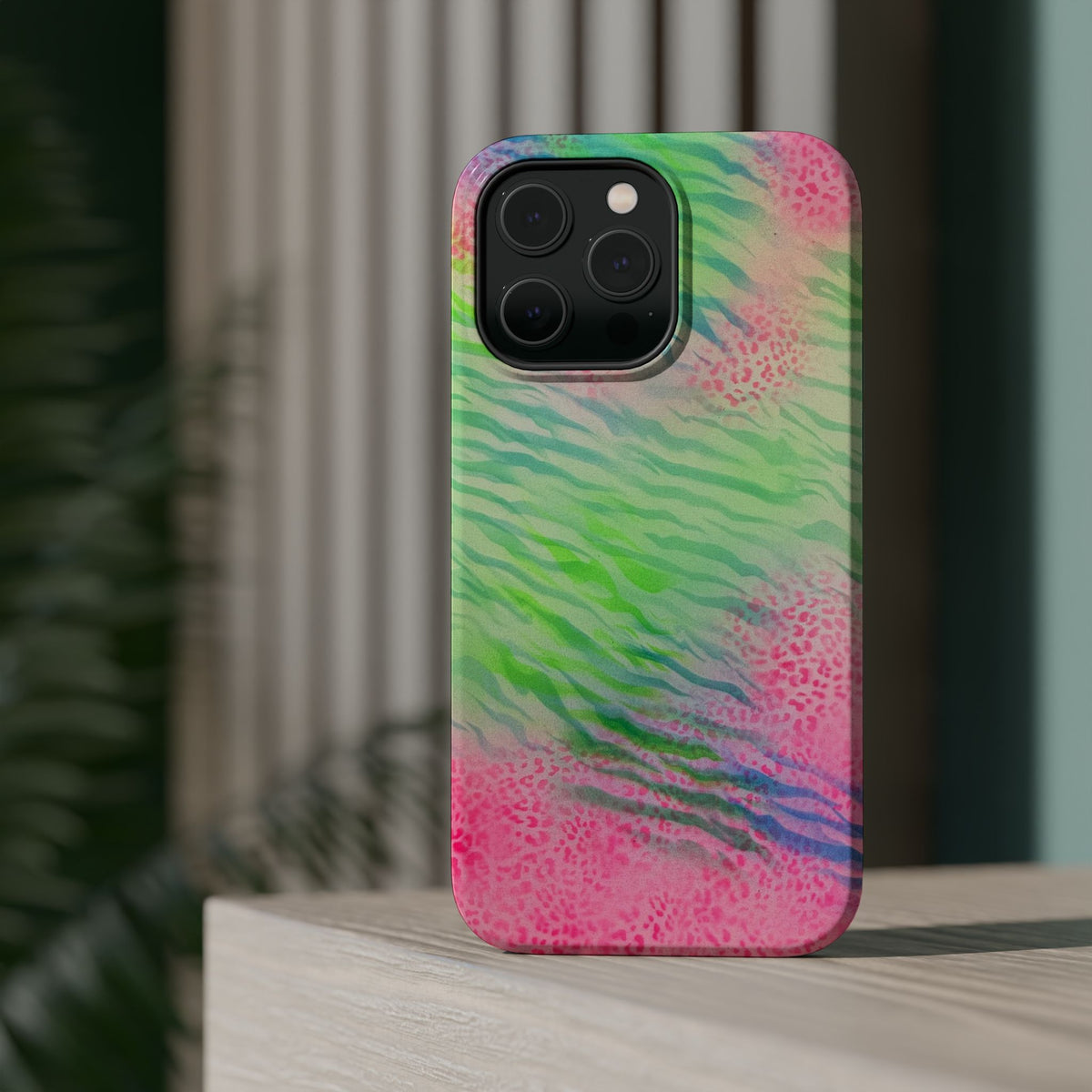 MagSafe "teal cheetah" airbrush iPhone case