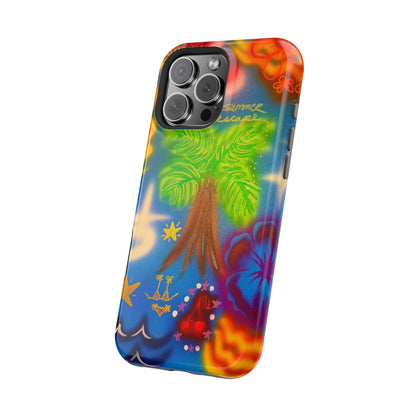 MagSafe iPhone-Hülle mit „Neon-Blaue Palmen“-Airbrush-Design