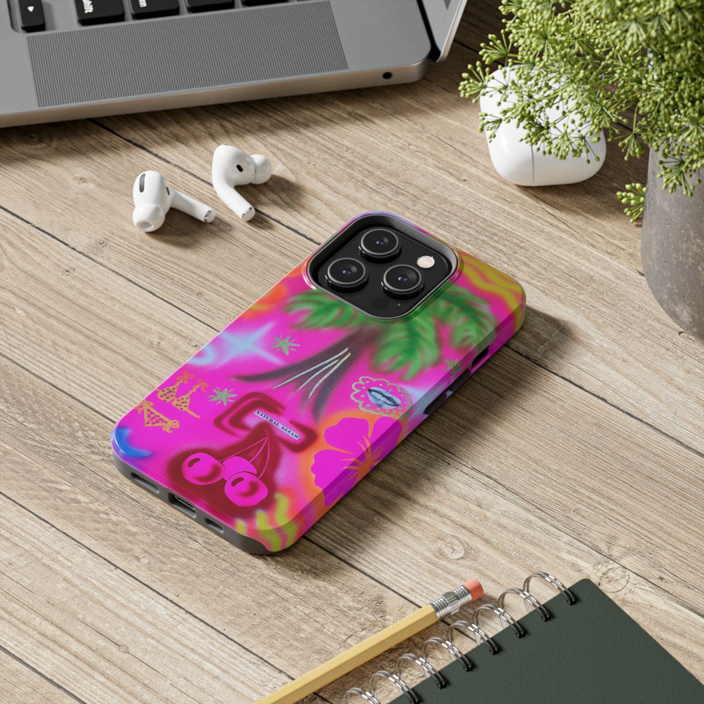 "neon pink palms" airbrush iPhone case