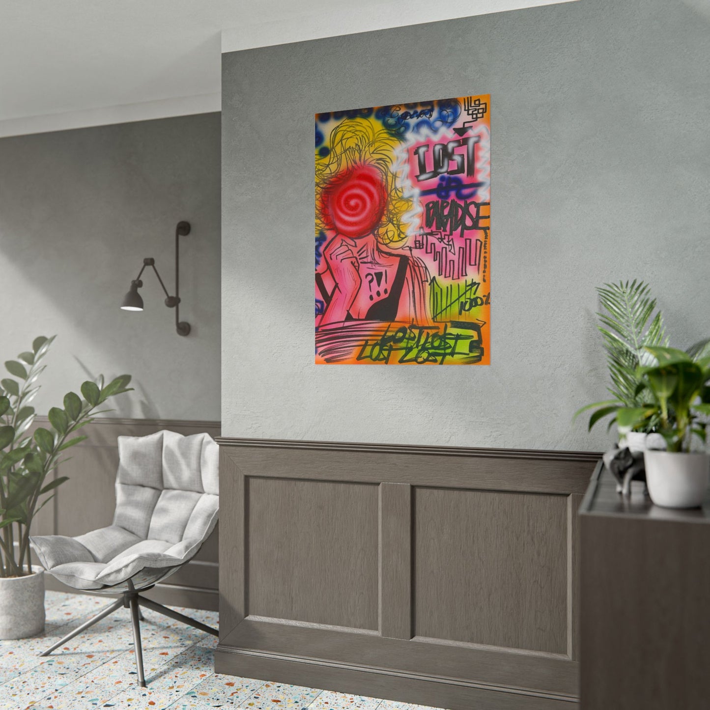 "lost in paradise" airbrush rolled print