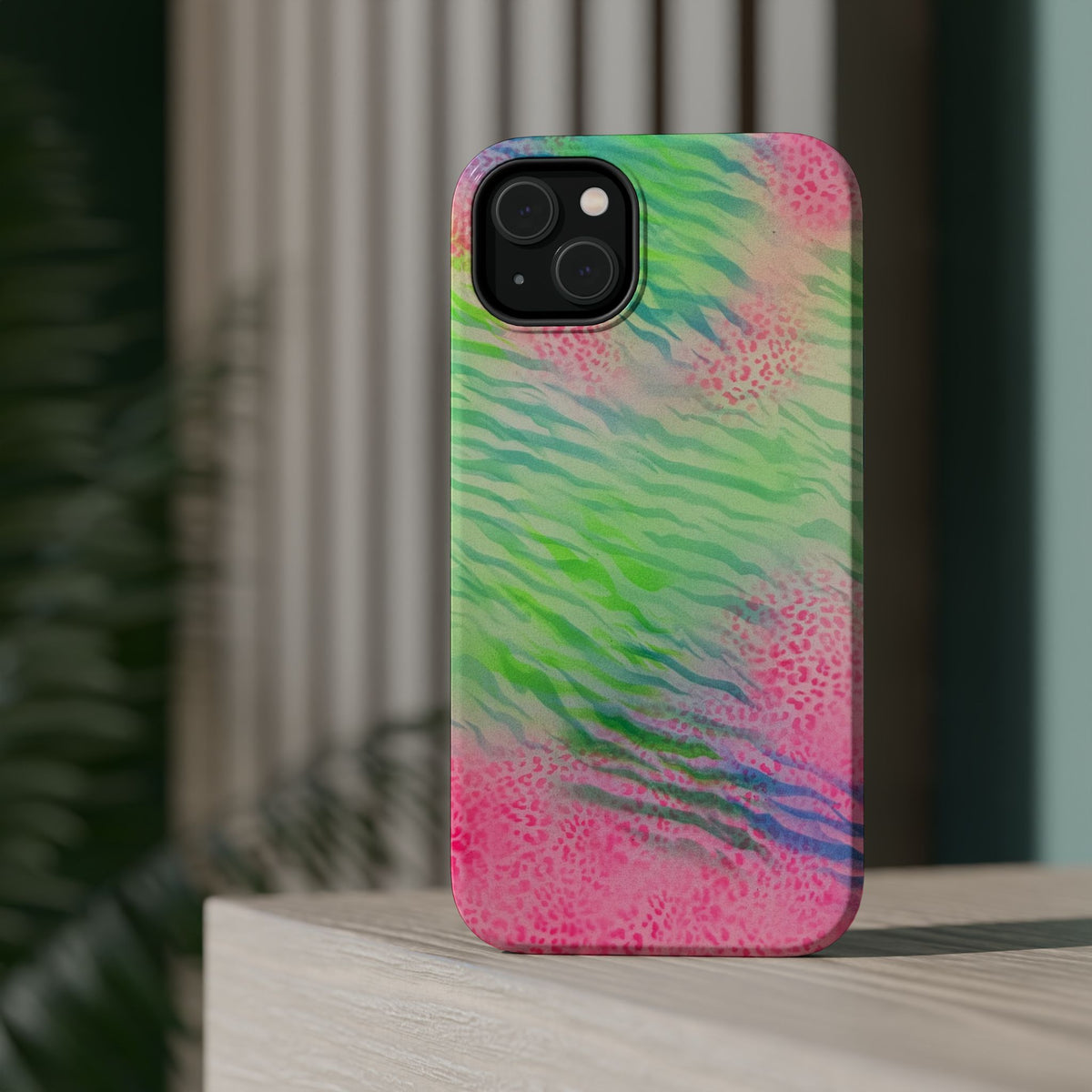 MagSafe "teal cheetah" airbrush iPhone case