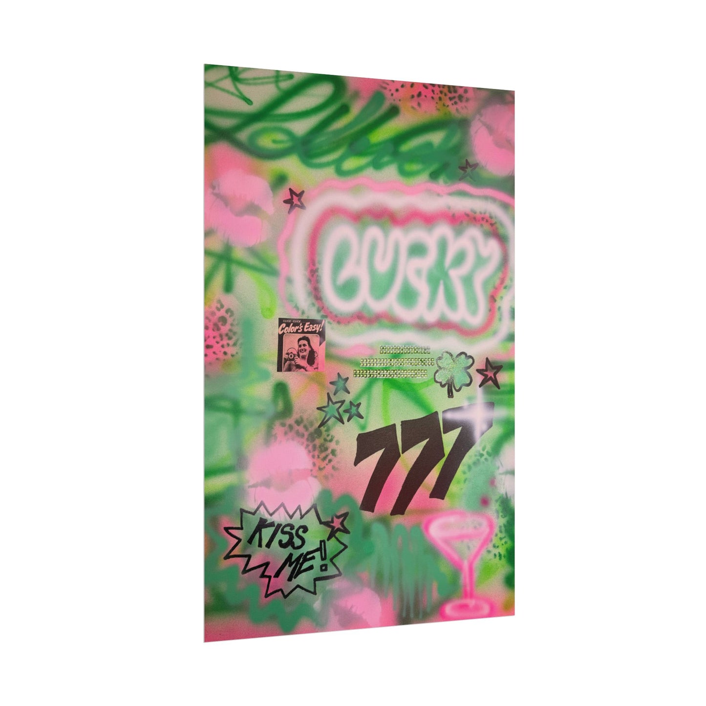 "so lucky" airbrush rolled print