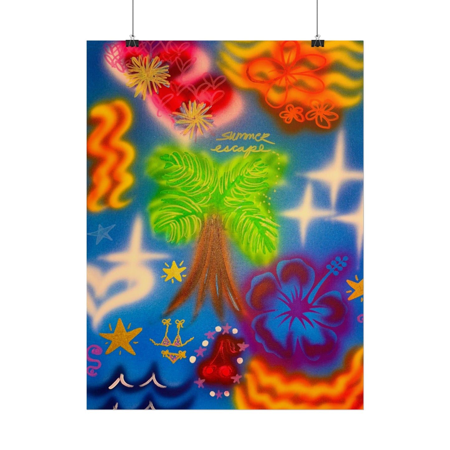 "neon blue palms" airbrush rolled print