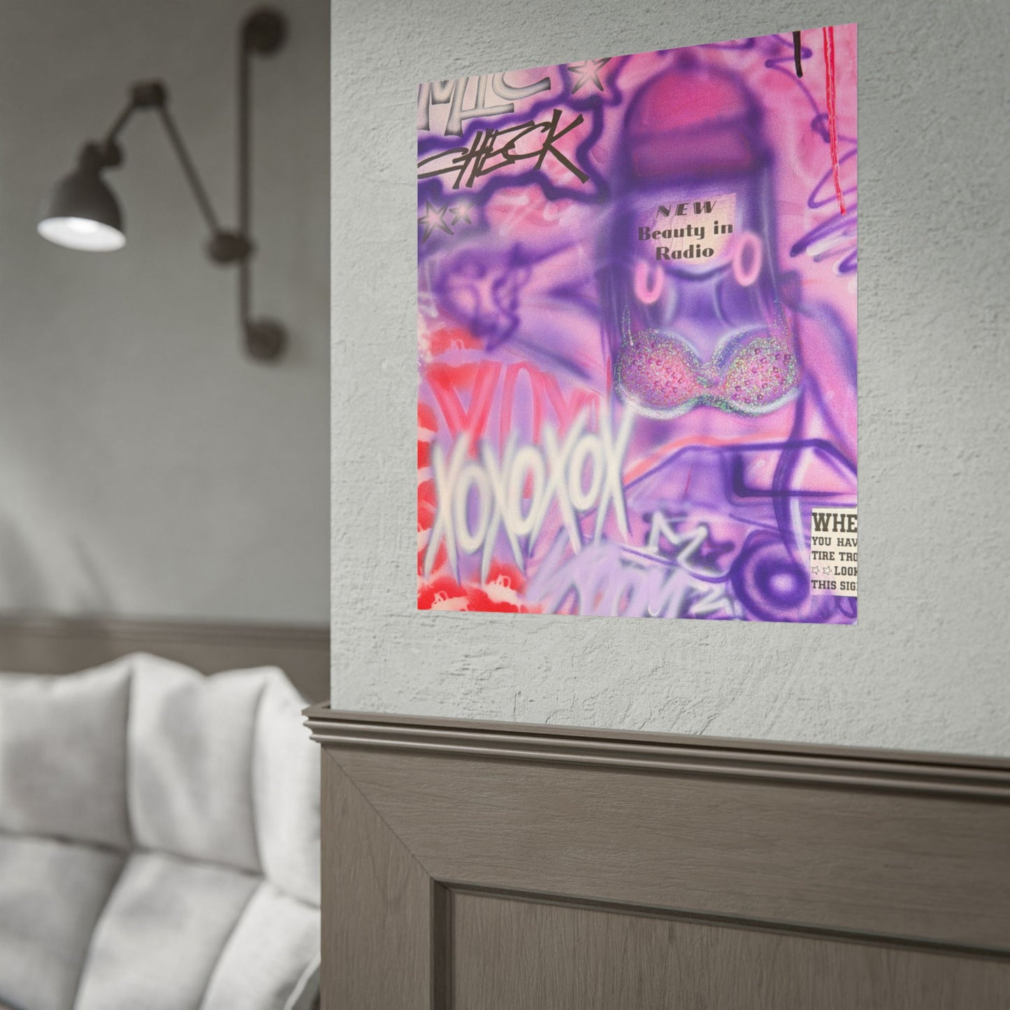 "mic check" airbrush rolled print