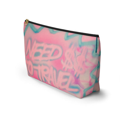 "need $$ to travel" airbrush makeup pouch